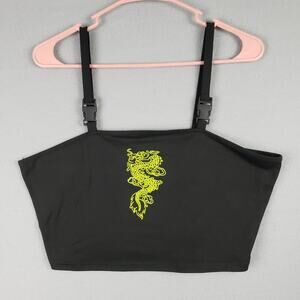 Y2K Dragon Print Crop Top Black Buckle‎ Strap Asian E-Girl Indie Sleaze Size XXL